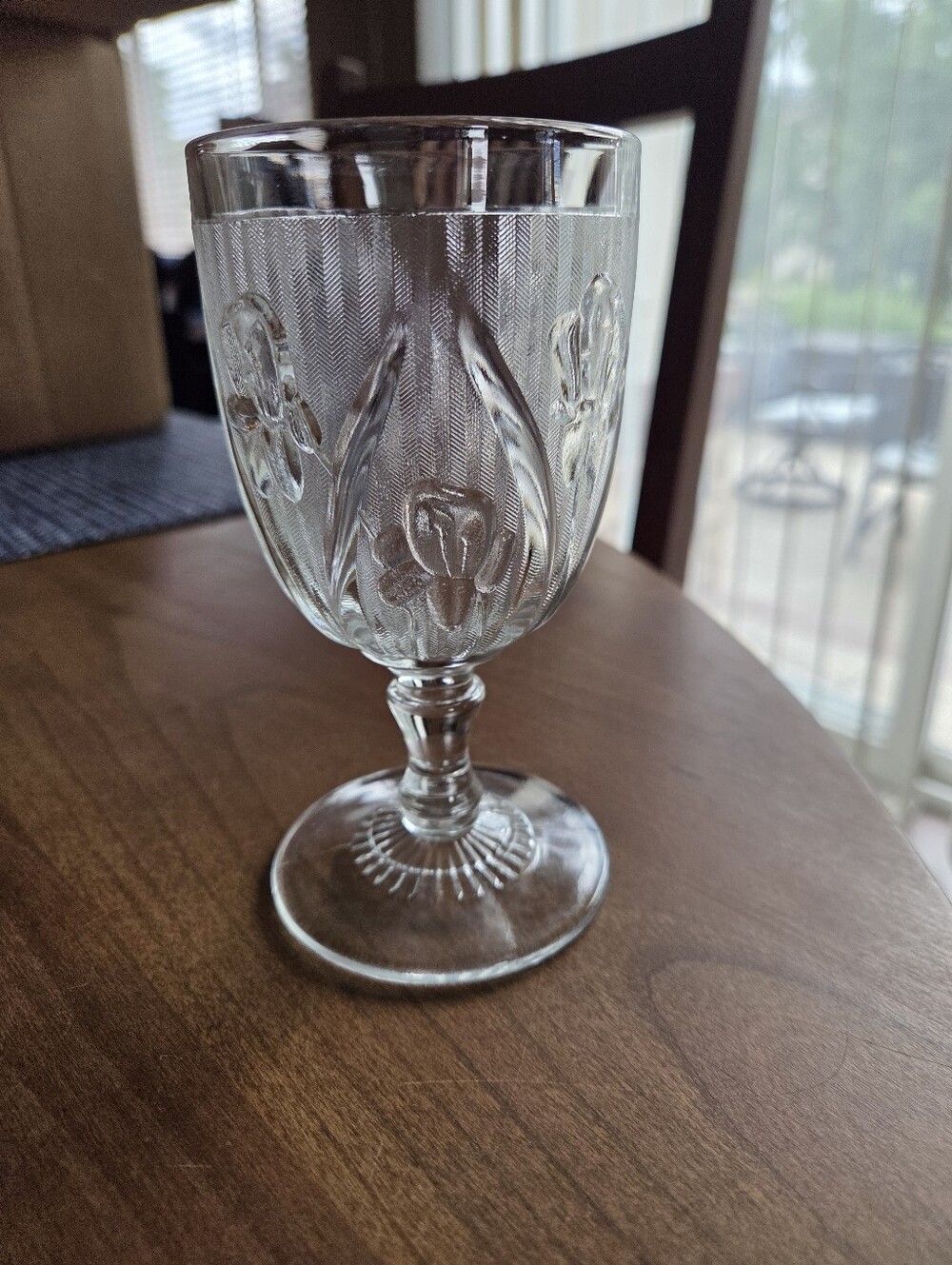Iris And Herringbone 7oz Water Goblet Made Between 1928-1932 Jeanette Glass
